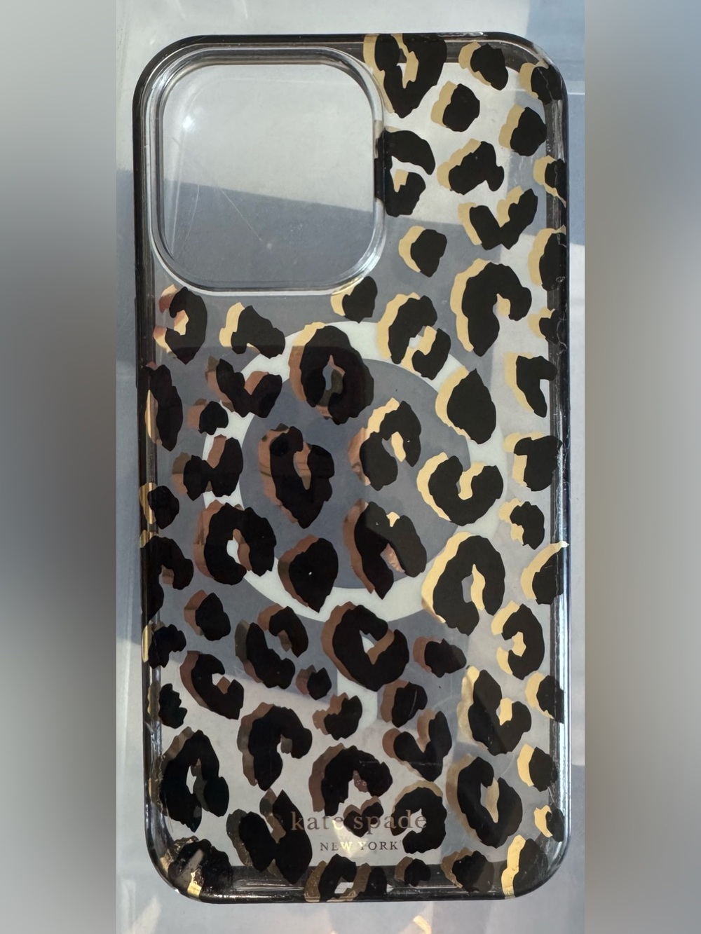 kate spade Clear Leopard Print Phone Case in Black & Gold